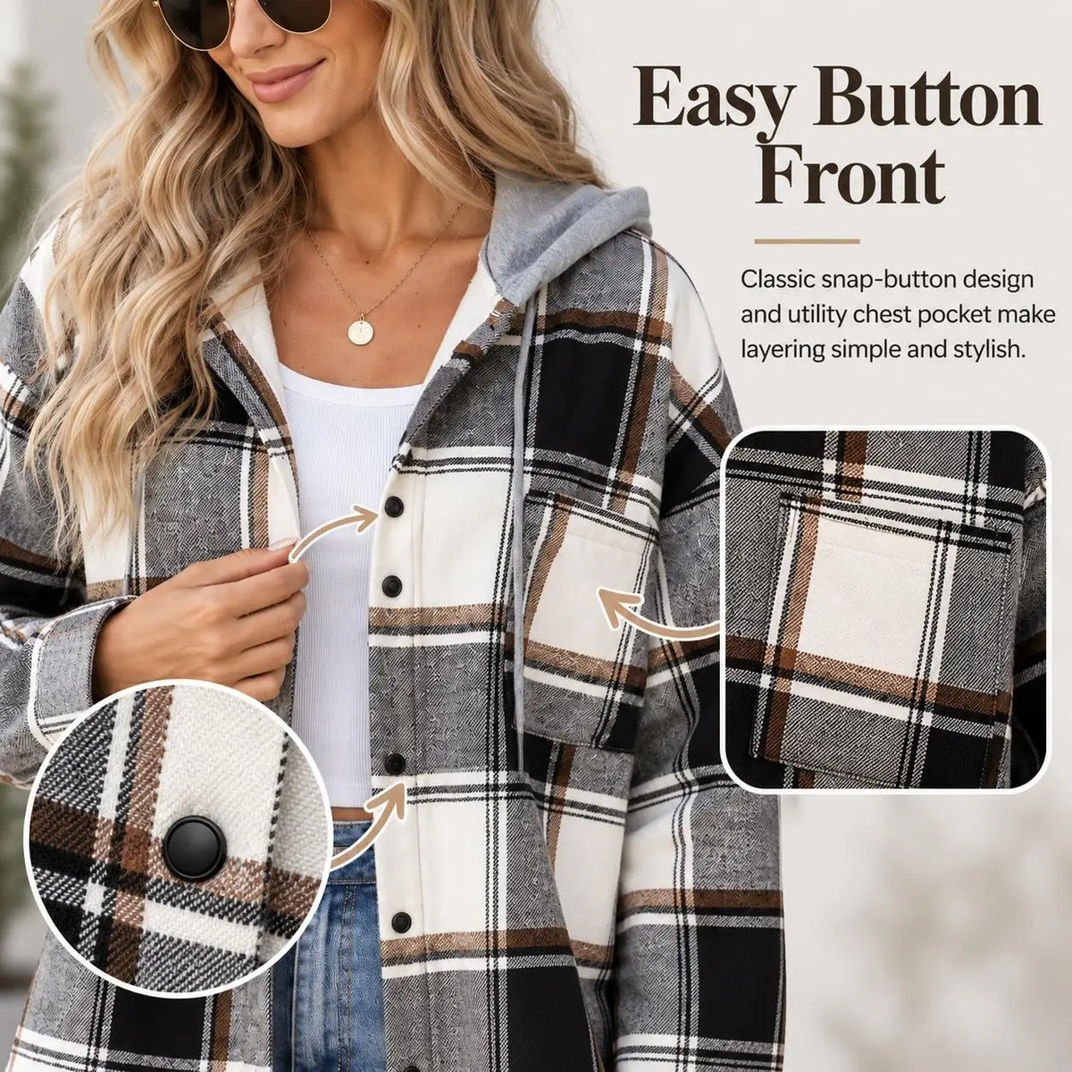 Women’s Plaid Hooded Zip-Up Jacket