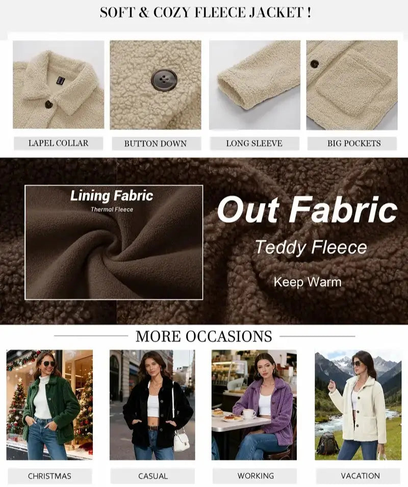 Women's Loose Soft Fleece Sherpa Teddy Jacket