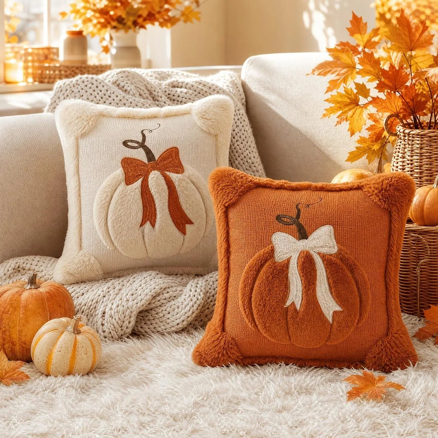 2-Pack 3D Jacquard Pumpkin Pillow Covers