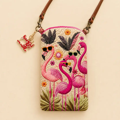 Flamingo Tropical Quilted Slim Phone Crossbody Bag