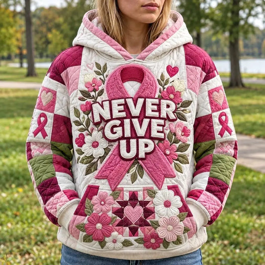 Never Give Up Quilted Casual Hoodie