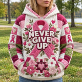 Never Give Up Quilted Casual Hoodie