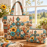 2pcs Turquoise Cross Desert Quilted Tote Bag Set