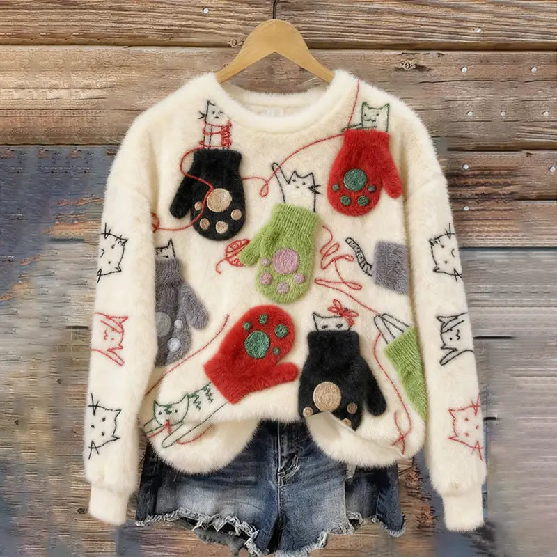 Cat Christmas Art Cozy Plush Sweatshirt