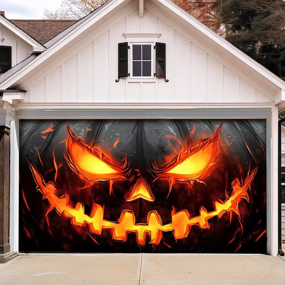 Horror Pumpkin Face Halloween Garage Door Banner Decoration