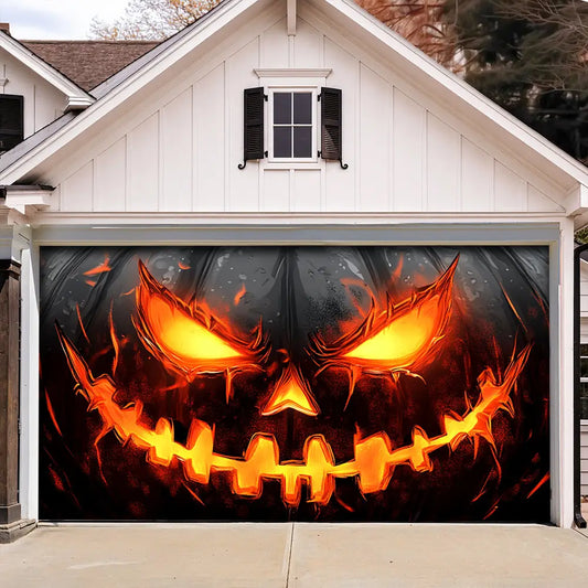 Horror Pumpkin Face Halloween Garage Door Banner Decoration