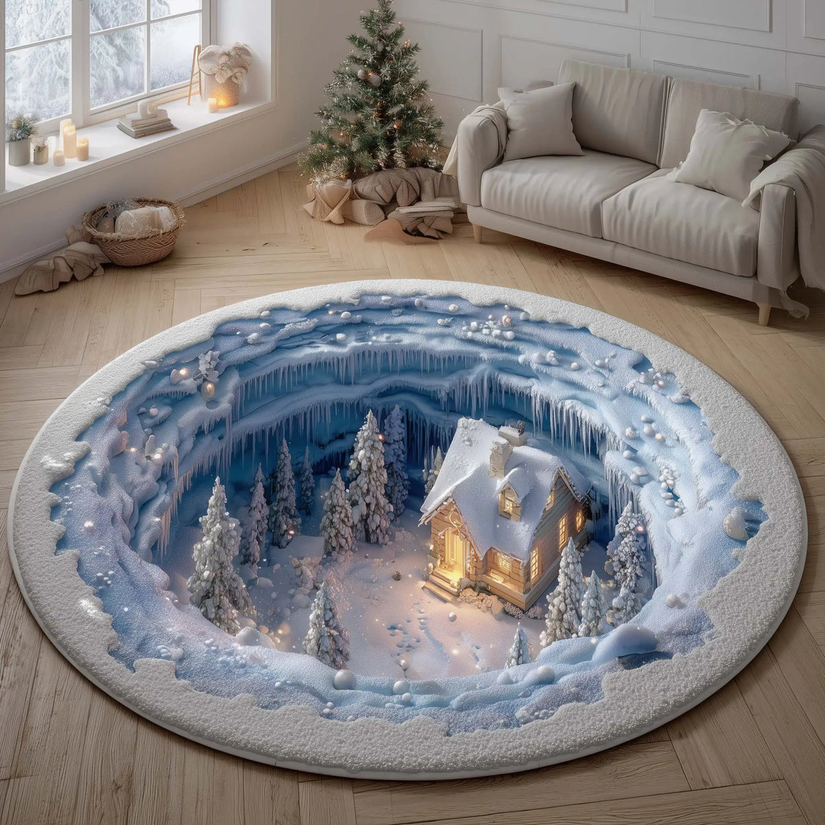 Frosted Townscape Quilted Round Mat