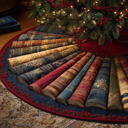 Cozy Vintage Book Quilted Tree Skirt