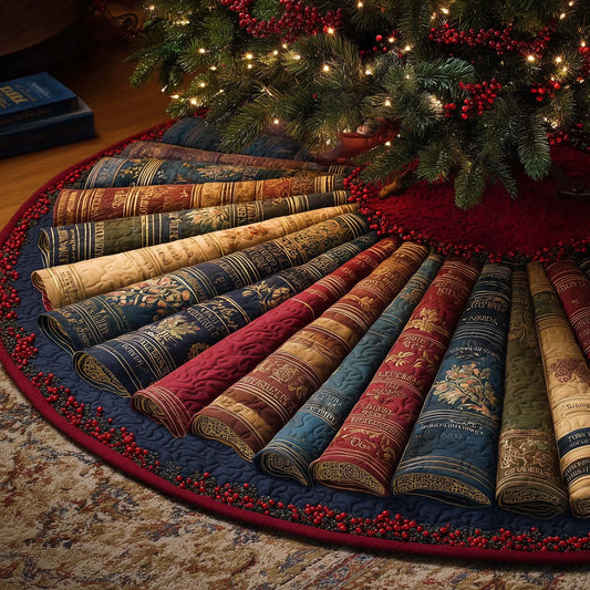 Cozy Vintage Book Quilted Tree Skirt