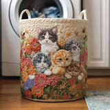 Vintage Meow Quilted Laundry Basket