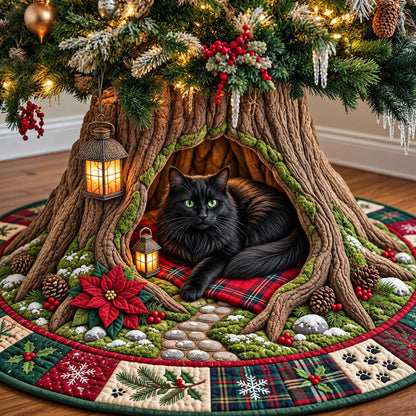 Poinsettia Cat Den Quilted Tree Skirt