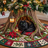 Poinsettia Cat Den Quilted Tree Skirt