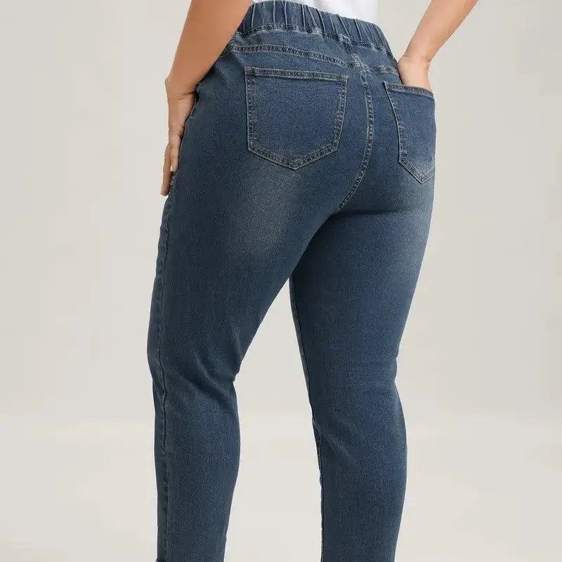 Drawstring Waist Tapered Leg Denim Joggers