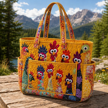 Chicken Pattern Multiple Pockets Quilted Tote Bag