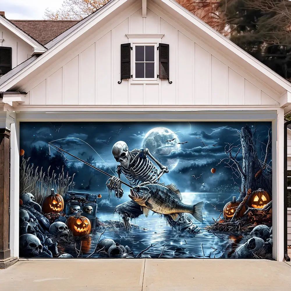 Gone Fishing Halloween Garage Door Banner Decoration