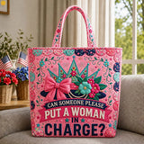 Pink Crown Handmade Tote Bag