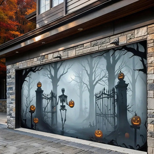 Death Skull Gate Halloween Garage Door Banner Decoration