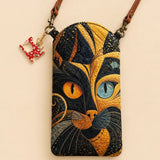 Mystical Patchwork Cat Quilted Slim Phone Crossbody Bag
