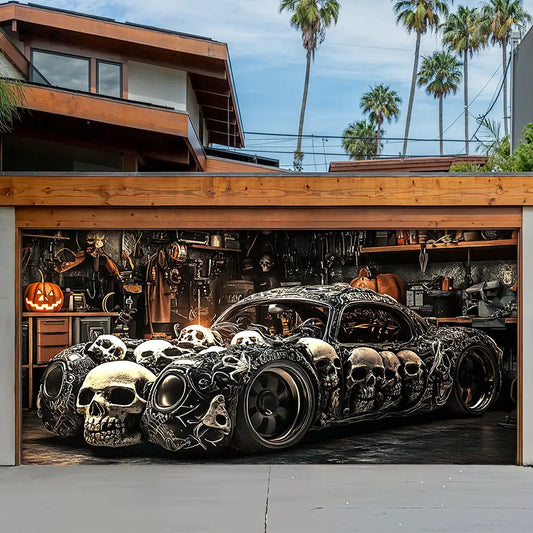 Skull Car Halloween Garage Door Banner Decoration