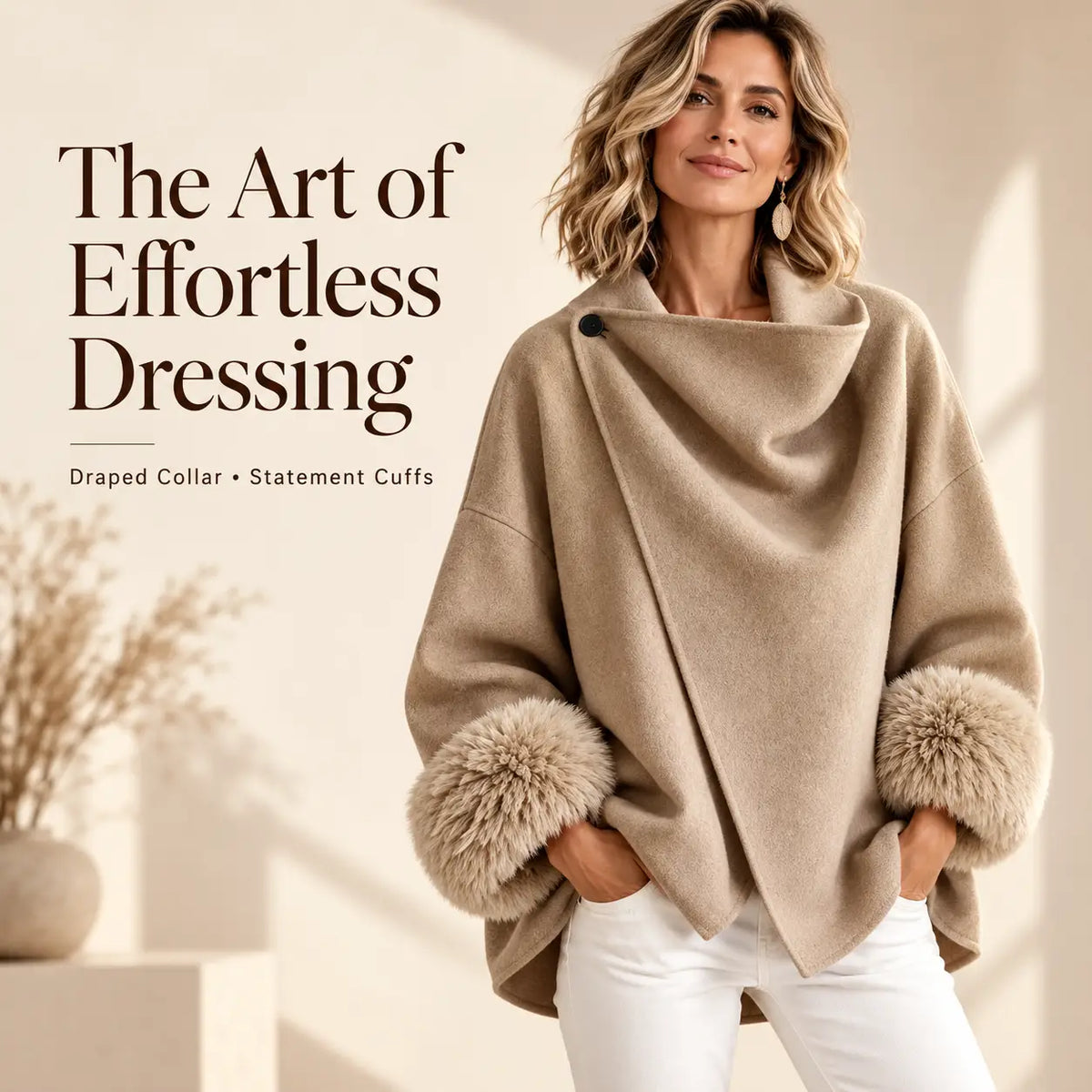 Wool-blend Jacket with An Asymmetric Faux-fur Cuff