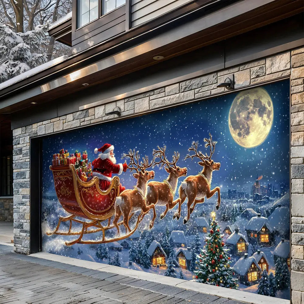 Midnight Flight To Christmas Garage Door Banner Decoration