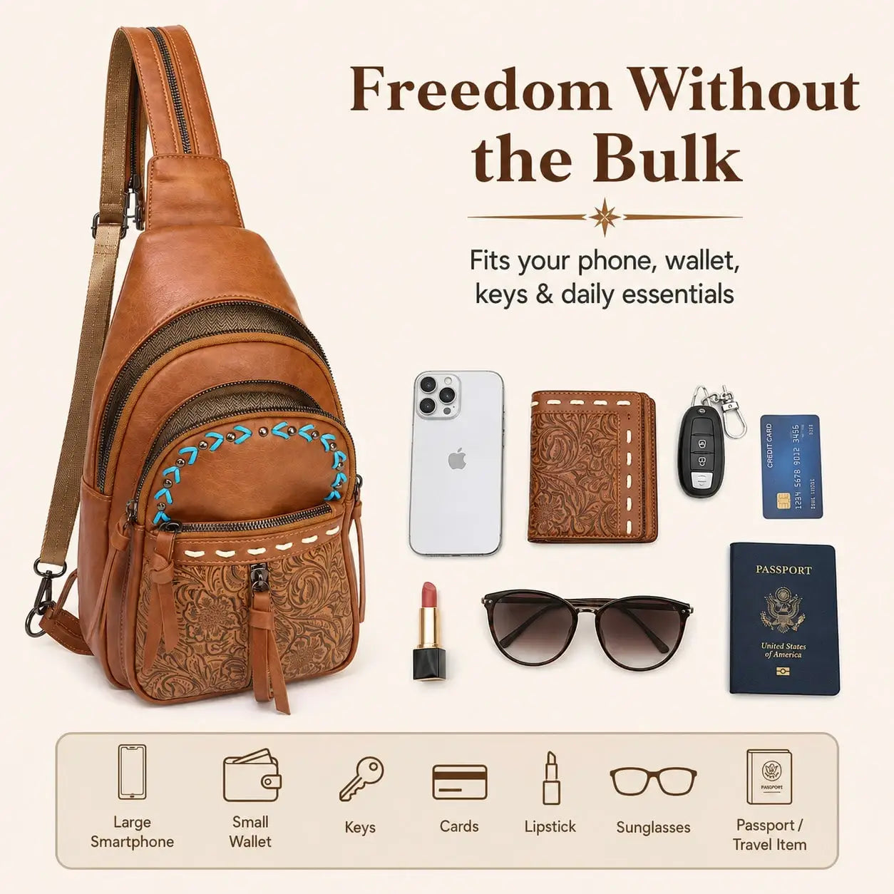 2-Way Wear Sling Boho Western Print Convertible Backpack