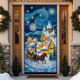 Starry Night Christmas Village Quilted Door Cover
