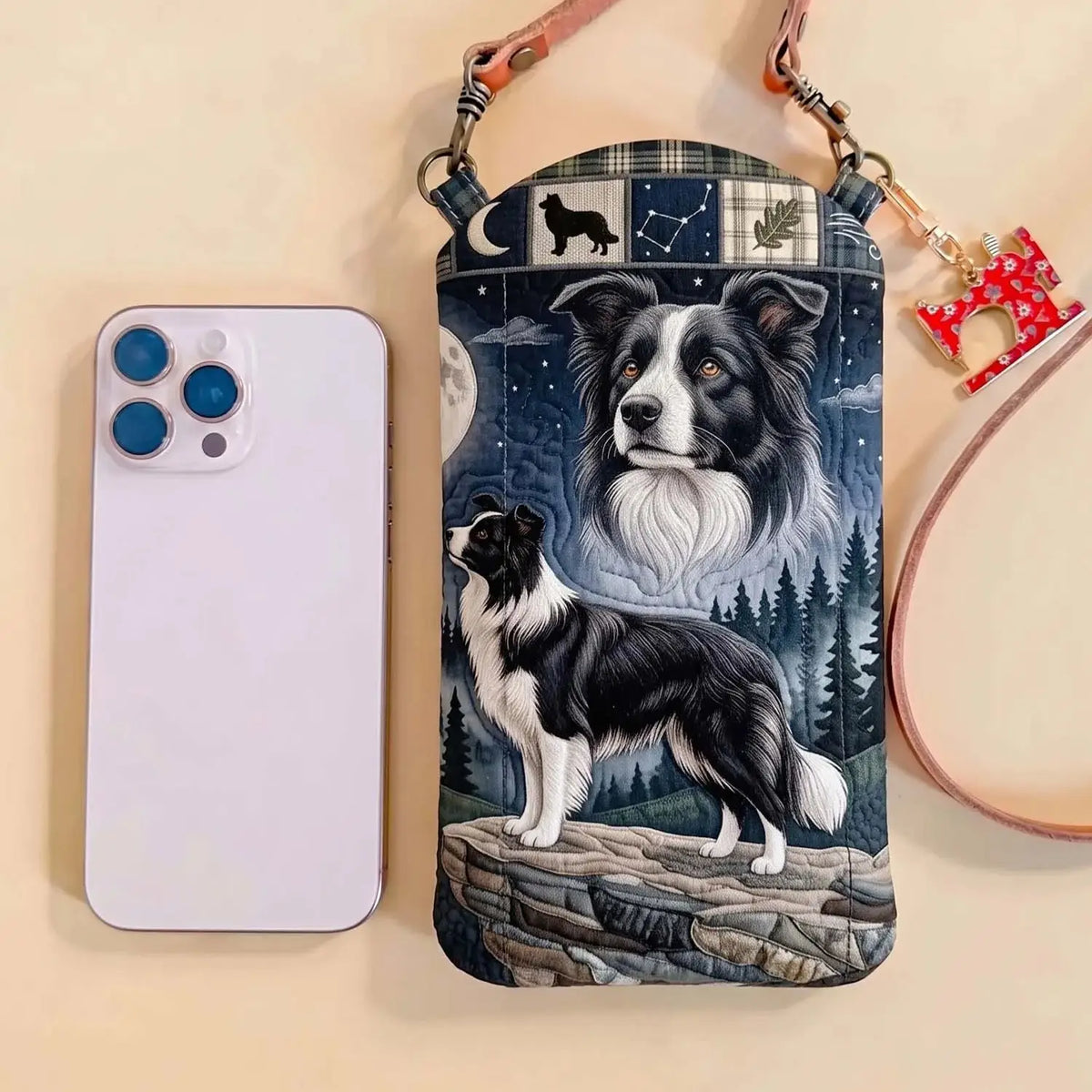 Border Collie Quilted Slim Phone Crossbody Bag