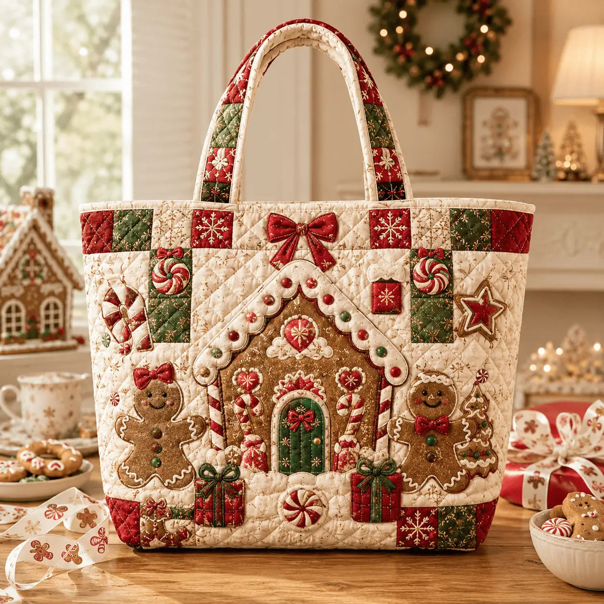 Christmas Gingerbread House Handmade Tote Bag