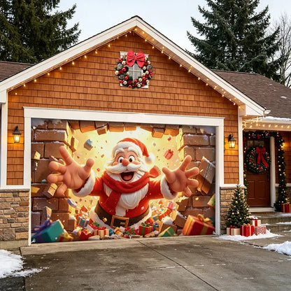 Breaking Brick Santa Garage Door Banner Decoration
