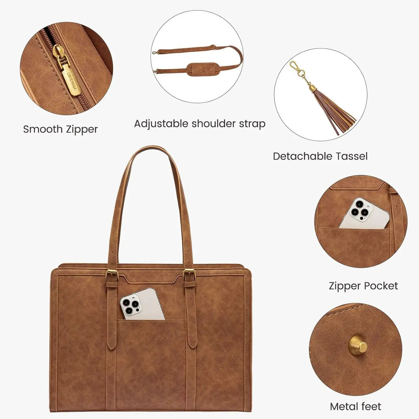 Vintage Embossed Leather Laptop Tote Set
