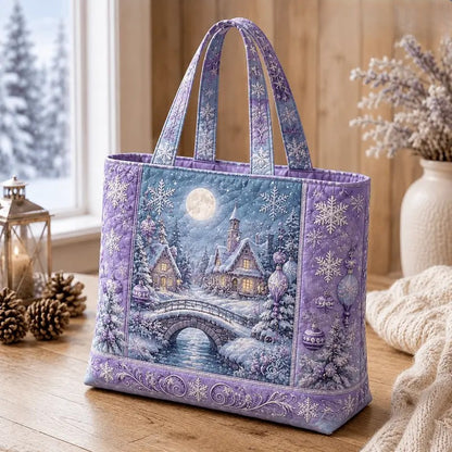 Christmas Winter Village Snow Scene Handmade Tote Bag