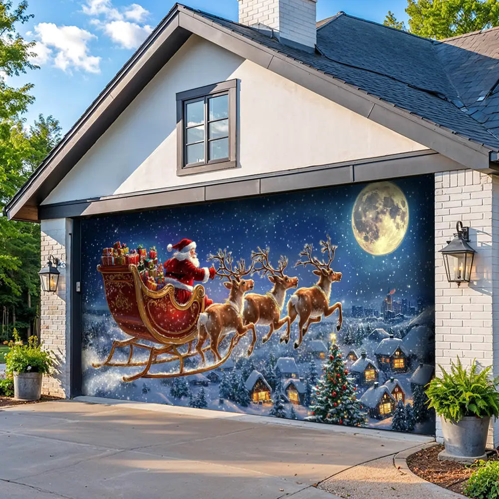 Midnight Flight To Christmas Garage Door Banner Decoration