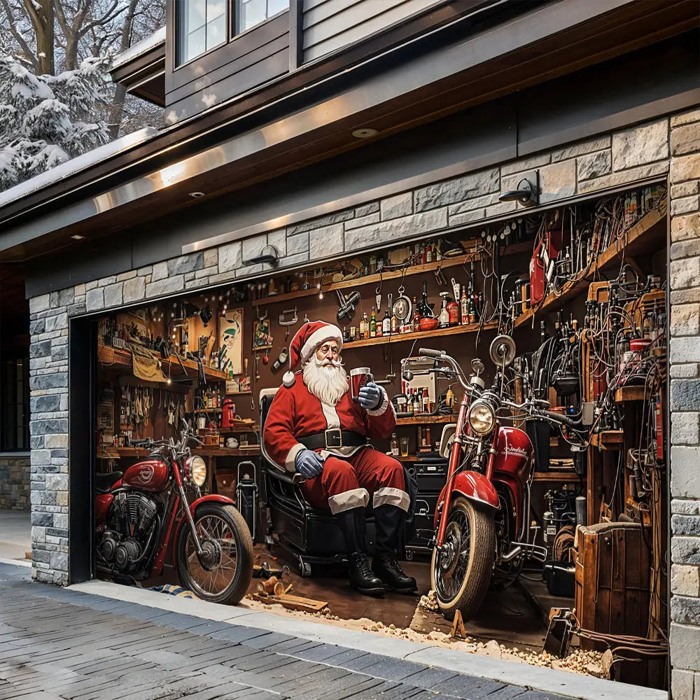 Santa’s Workshop Motors Garage Door Banner Decoration