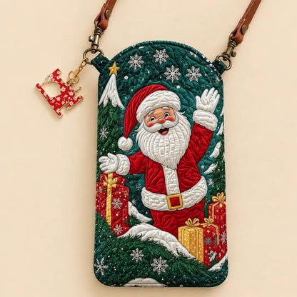 Waving Santa & Christmas Presents Quilted Slim Phone Crossbody Bag