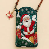 Waving Santa & Christmas Presents Quilted Slim Phone Crossbody Bag