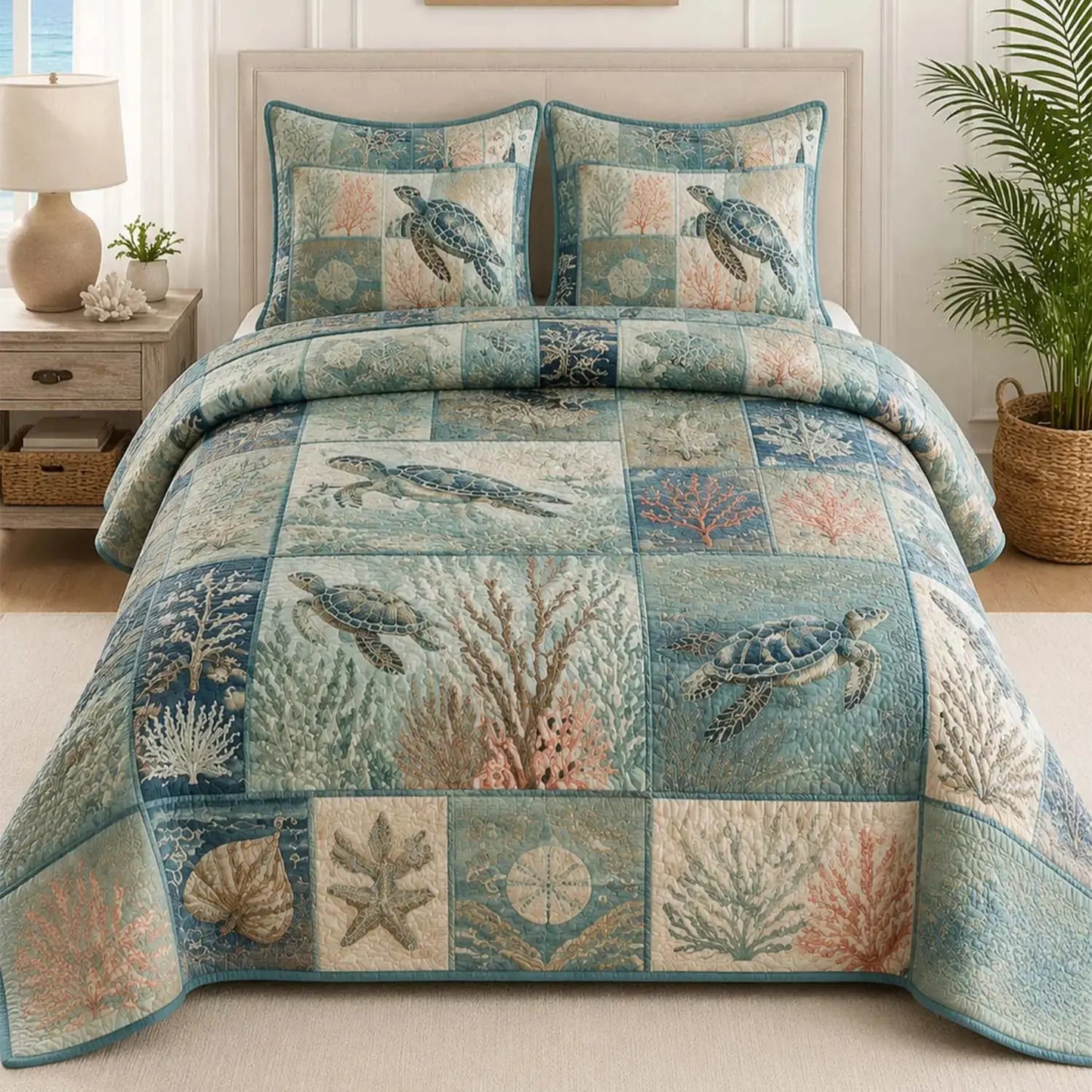 Sea Turtle Quilted Bedding Set