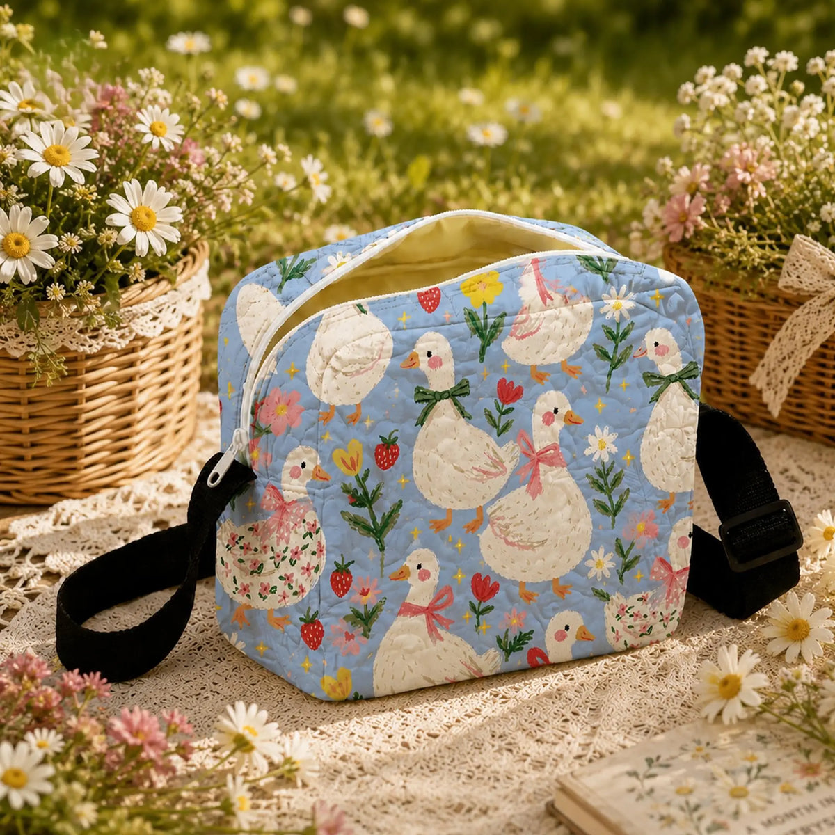 Vintage Goose Pattern Quilted Crossbody Bag