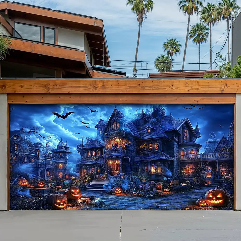 Haunted Halloween Estate Garage Door Banner Decoration
