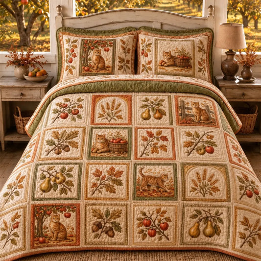Autumn Orchard Cat Quilted Bedding Set
