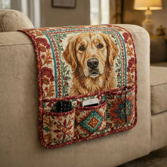 Golden Retriever Quilted Sofa Armrest Organizer