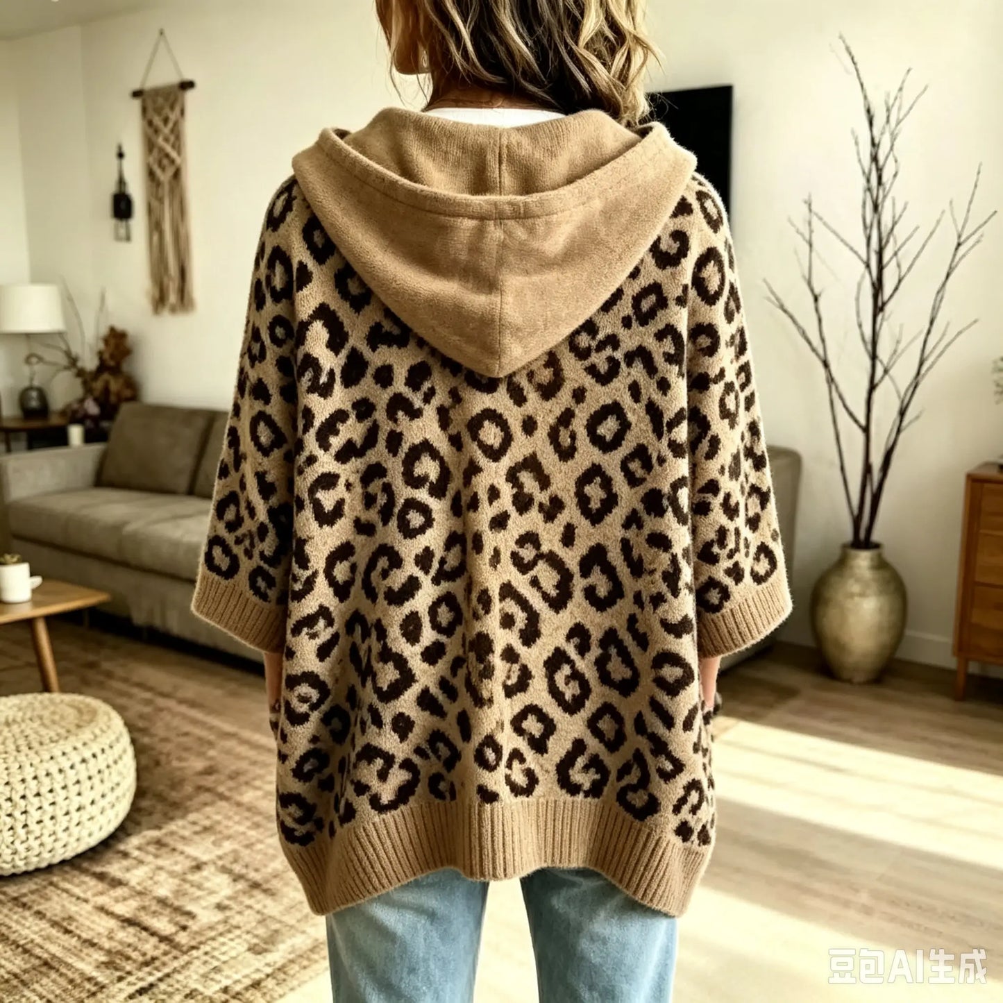 Comfortable And Casual Leopard-print Knitted Hoodie
