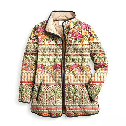 Vintage Bohemian Floral Stripe Quilted Jacket