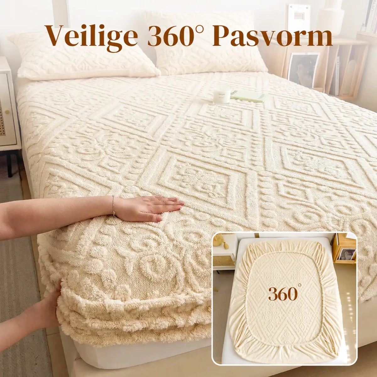 360° All-Around Stretch Plush Knit Fitted Sheet with 2 Pillowcases