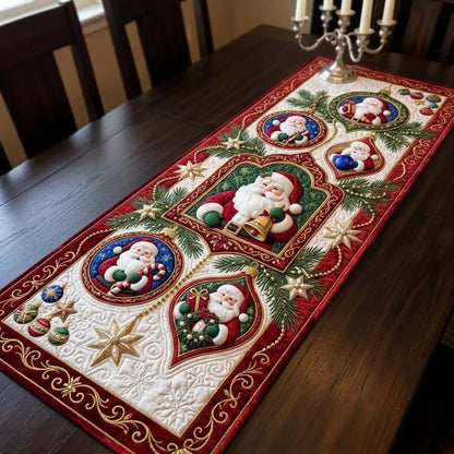 Santa Ornament Parade Quilted Table Runner