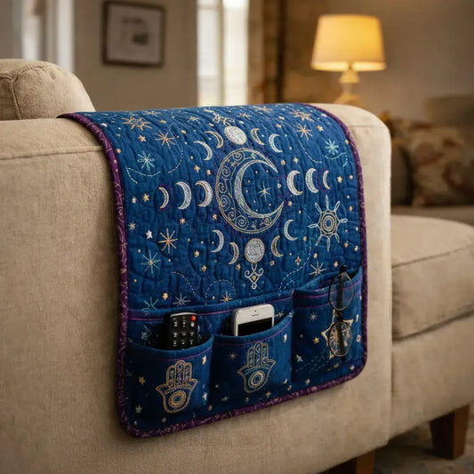 Midnight Moonphase Quilted Sofa Armrest Organizer