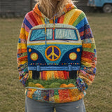 Hippie Van Quilted Casual Regular Fit Long Sleeve Hoodie Sweatshirt