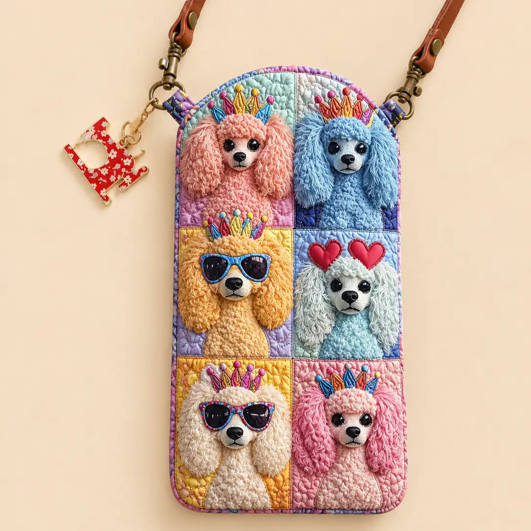 Poodle Dog Quilted Slim Phone Crossbody Bag