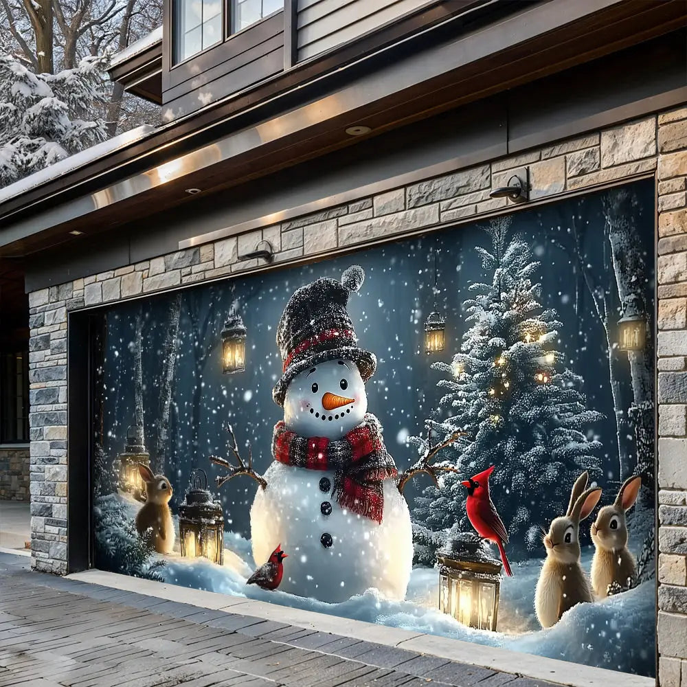 Christmas Garage Door Banner Decoration Snowman and Forest
