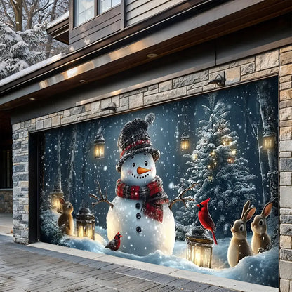 Christmas Garage Door Banner Decoration Snowman and Forest